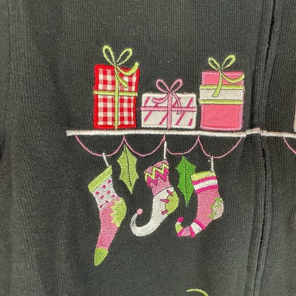 Vintage Christmas snowman gifts knit collared zip front cardigan sweater - Picture 5 of 10